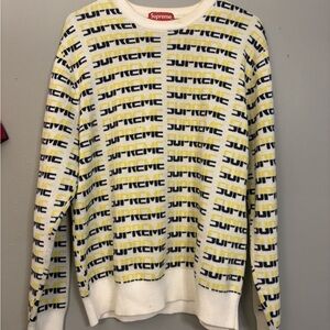 Supreme White and Yellow Logo Sweater